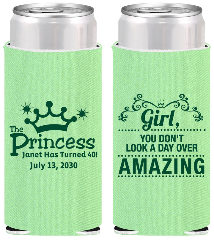 Personalized Birthday Slim Can Coolers - 40th Princess | 20152