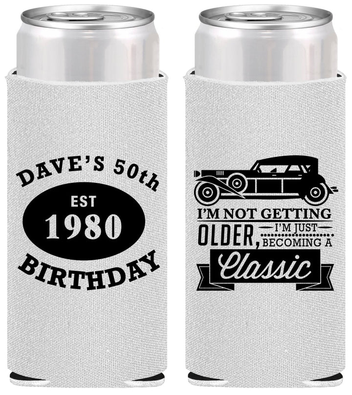 Personalized Birthday Slim Can Coolers - 50th Classic Car | 20156