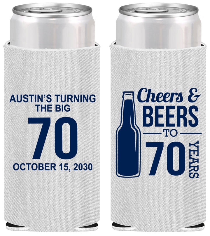 Personalized Birthday Slim Can Coolers - Cheers Beers To 70 Years | 20161