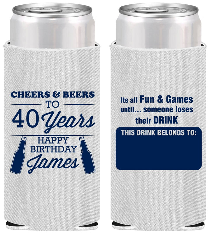 Personalized Birthday Slim Can Coolers - Cheers Beers To 40 Years | 20165