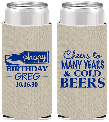 Personalized Birthday Slim Can Coolers - Cheers To Many Years | 20167