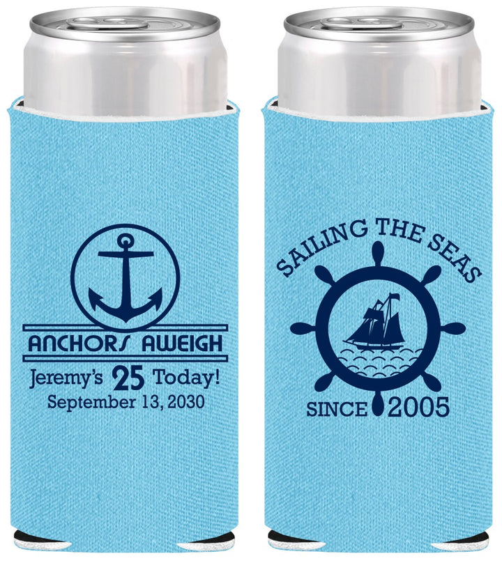 Personalized Birthday Slim Can Coolers - 25th Nautical | 20168