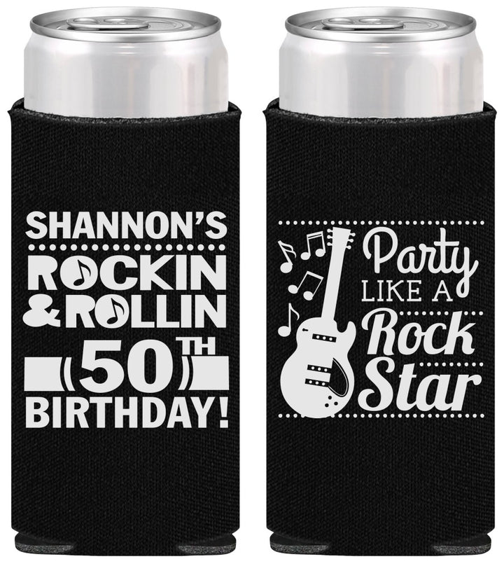 Personalized Birthday Slim Can Coolers - 50th Rock Star | 20173