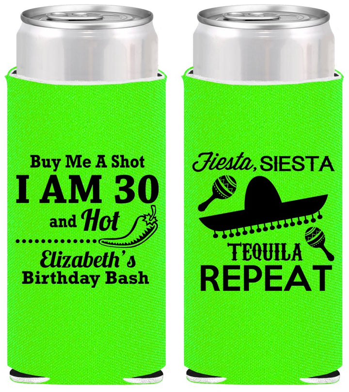 Personalized Birthday Slim Can Coolers - 30th Fiesta Siesta Tequila | 20177