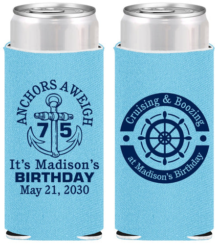 Personalized Birthday Slim Can Coolers - 75th Nautical | 20178
