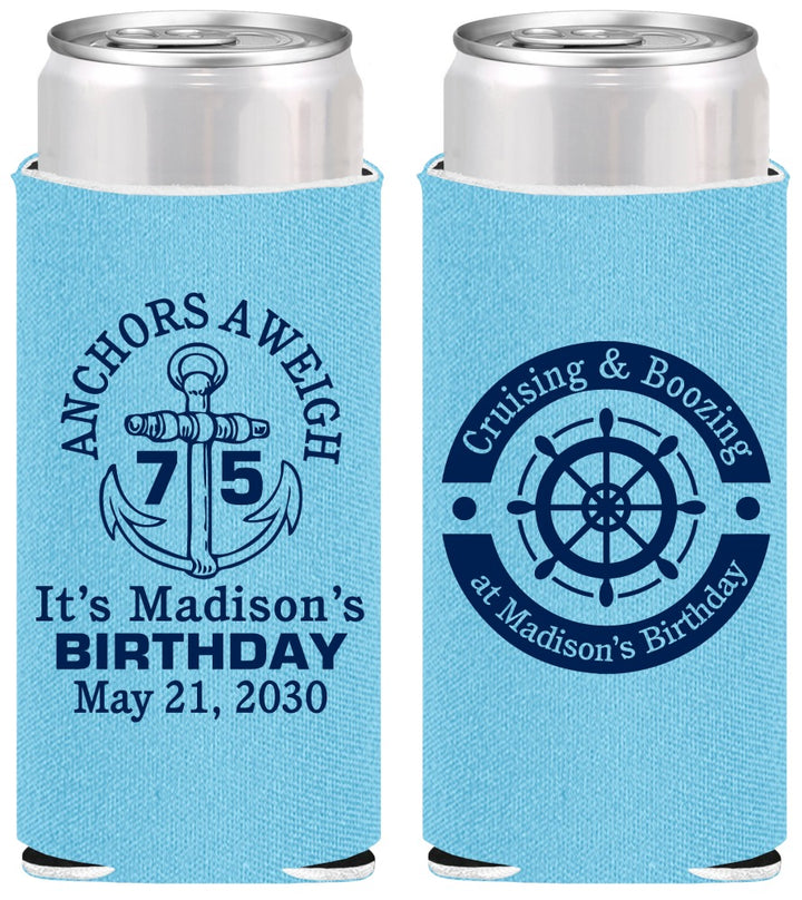 Personalized Birthday Slim Can Coolers - 75th Nautical | 20178