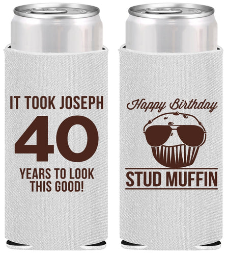 Personalized Birthday Slim Can Coolers - 40th Stud Muffin | 20183