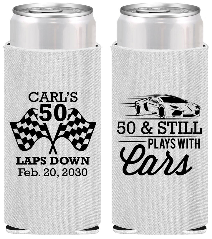 Personalized Birthday Slim Can Coolers - 50th Race Car | 20187