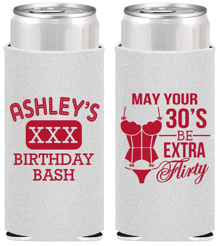 Personalized Birthday Slim Can Coolers - 30th Flirty At Thirty | 20192