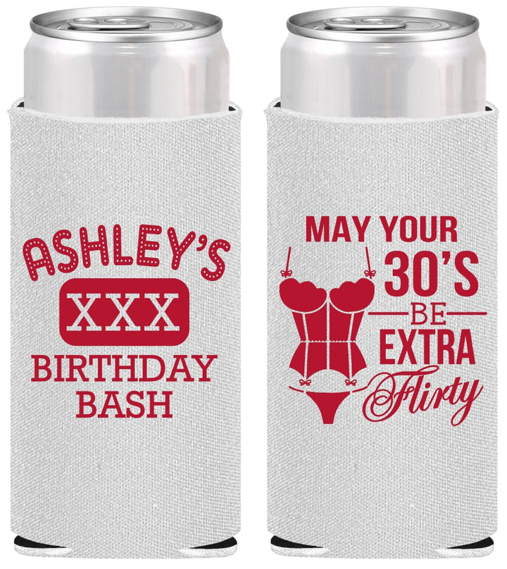 Personalized Birthday Slim Can Coolers - 30th Flirty At Thirty | 20192