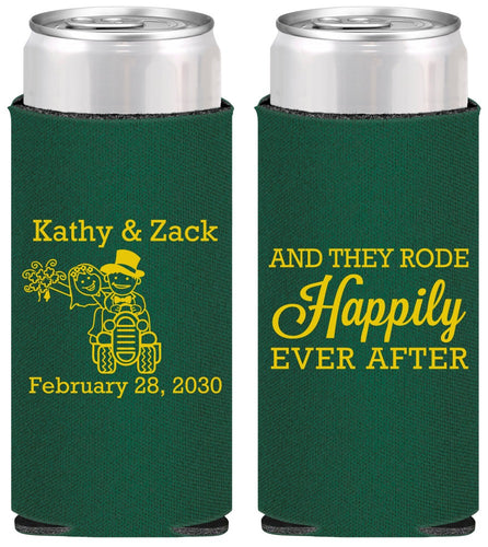 Personalized Wedding Slim Can Coolers - Happily Ever After Tractor | 202