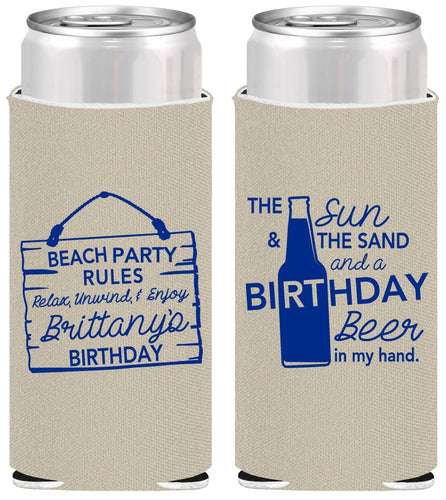 Personalized Birthday Slim Can Coolers - Beach | 20200