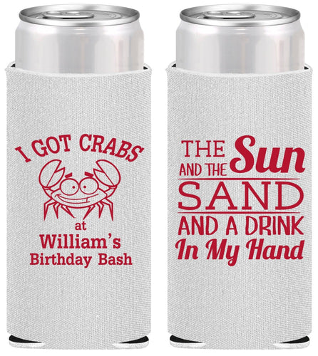 Personalized Birthday Slim Can Coolers - Sun Sand Drink Hand | 20205