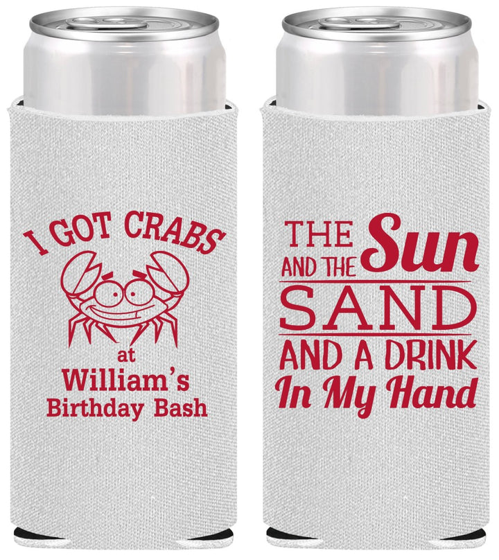 Personalized Birthday Slim Can Coolers - Sun Sand Drink Hand | 20205