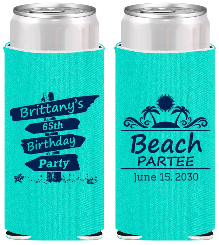 Personalized Birthday Slim Can Coolers - 65th Beach | 20210