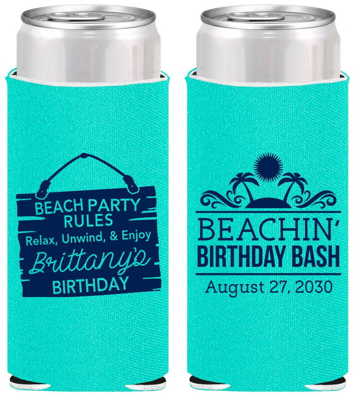 Personalized Birthday Slim Can Coolers - Beach | 20211