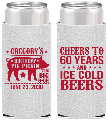 Personalized Birthday Slim Can Coolers - 60th Barbeque Bbq | 20217