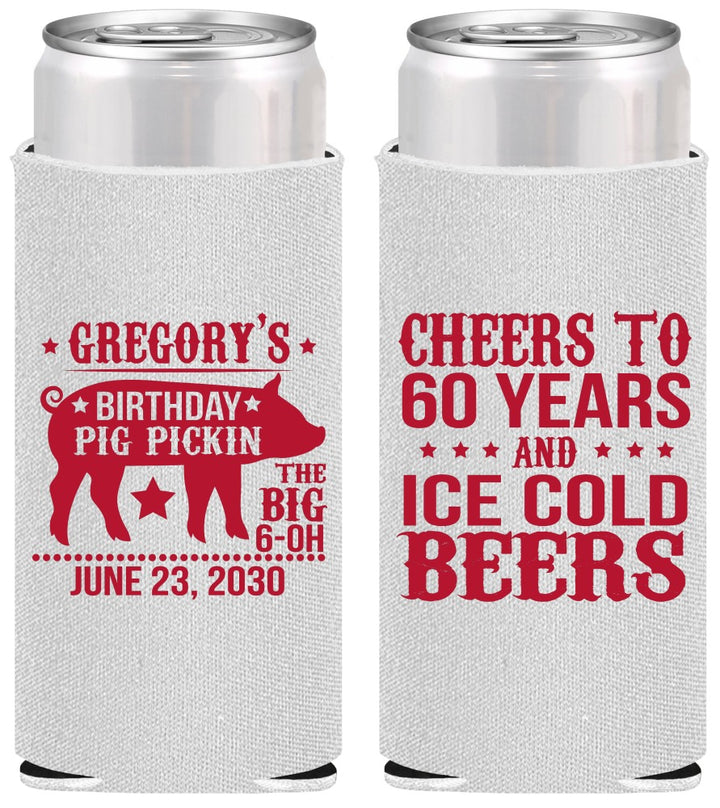 Personalized Birthday Slim Can Coolers - 60th Barbeque Bbq | 20217