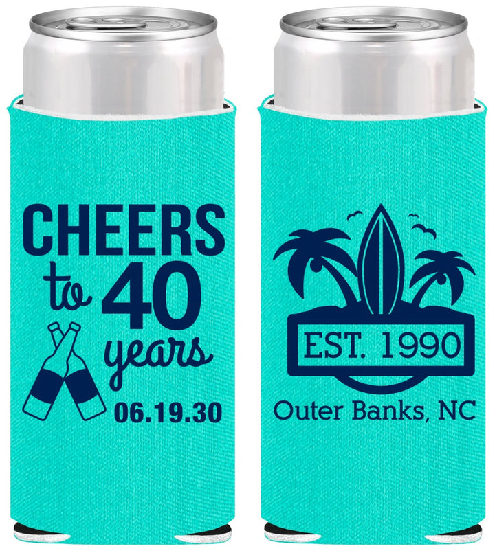 Personalized Birthday Slim Can Coolers - 40th Beach | 20226