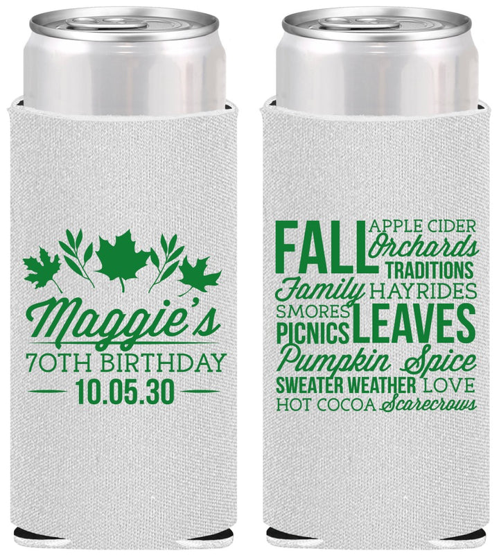 Personalized Birthday Slim Can Coolers - 70th Fall | 20228