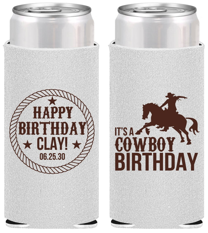 Personalized Birthday Slim Can Coolers - Cowboy | 20229
