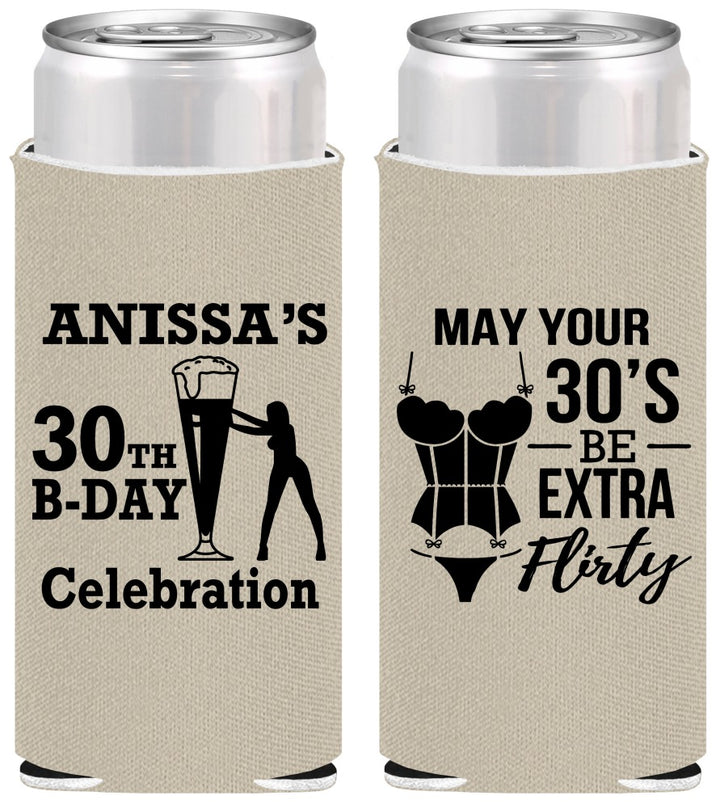 Personalized Birthday Slim Can Coolers - 30th Flirty At Thirty | 20236