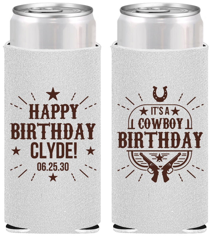 Personalized Birthday Slim Can Coolers - Cowboy | 20244
