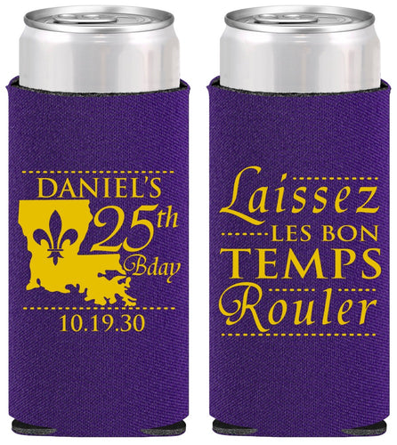 Personalized Birthday Slim Can Coolers - 25th Mardi Gras | 20245
