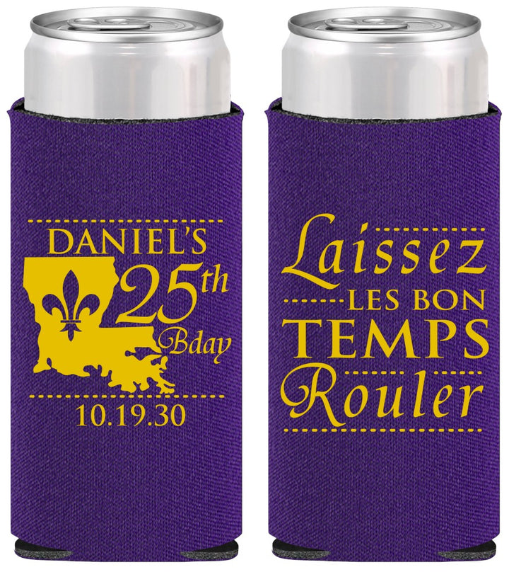 Personalized Birthday Slim Can Coolers - 25th Mardi Gras | 20245