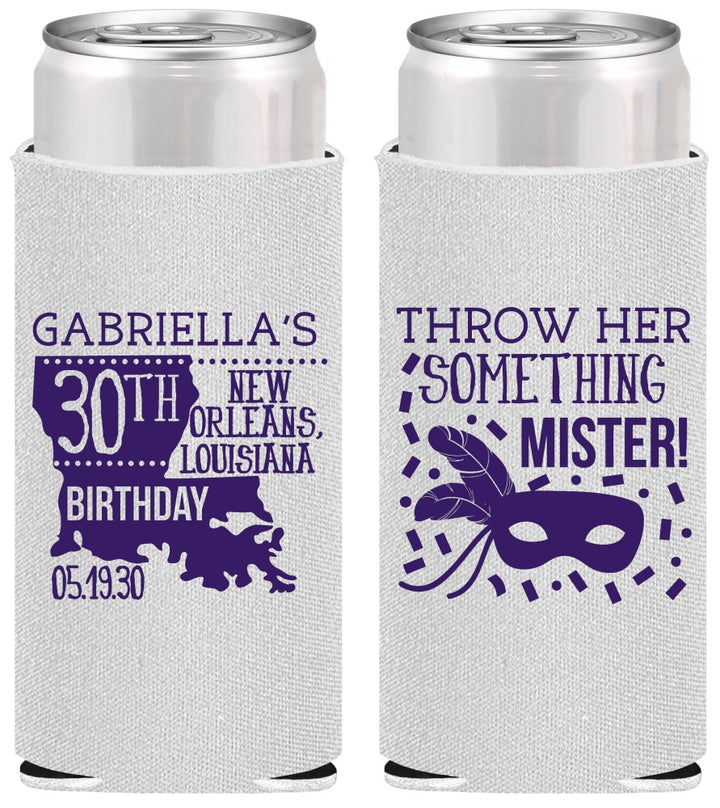 Personalized Birthday Slim Can Coolers - 30th Mardi Gras | 20246