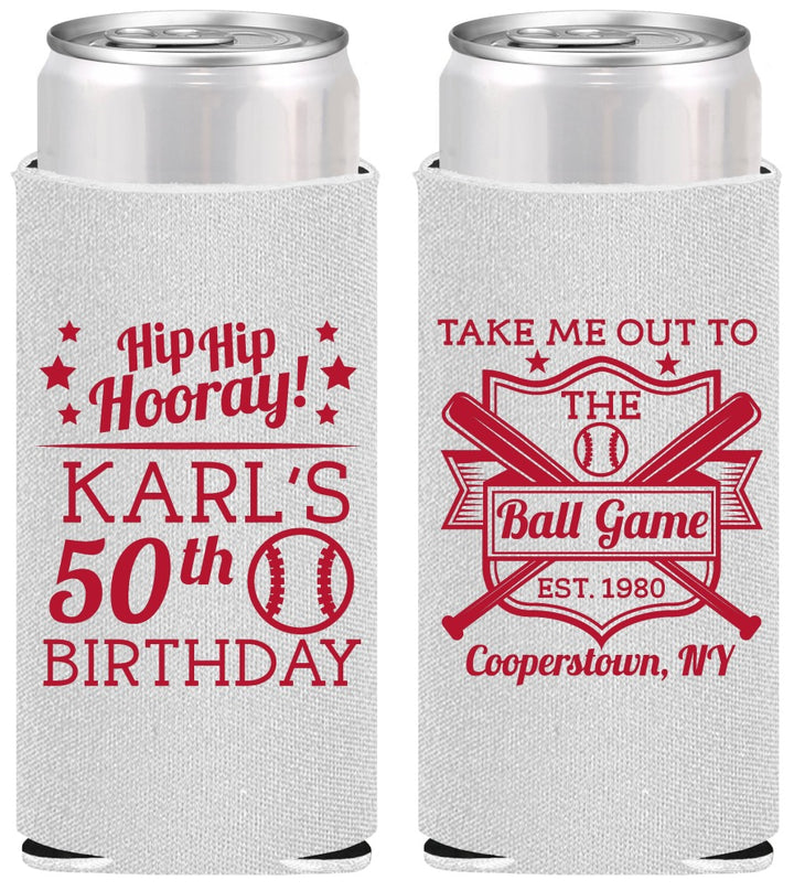 Personalized Birthday Slim Can Coolers - 50th Baseball | 20252