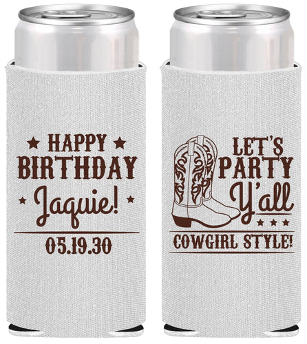 Personalized Birthday Slim Can Coolers - Cowgirl | 20260