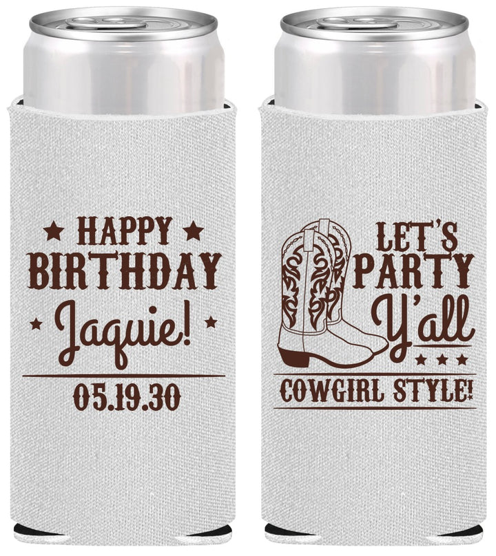 Personalized Birthday Slim Can Coolers - Cowgirl | 20260