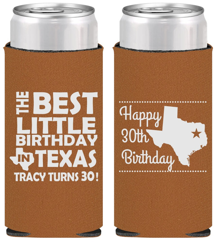 Personalized Birthday Slim Can Coolers - 30th Texas | 20265