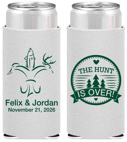 Personalized Wedding Slim Can Coolers - The Hunt Is Over | 203