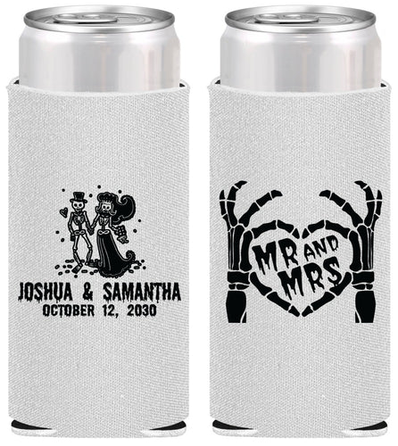 Personalized Wedding Slim Can Coolers - Mr And Mrs Skeleton | 204