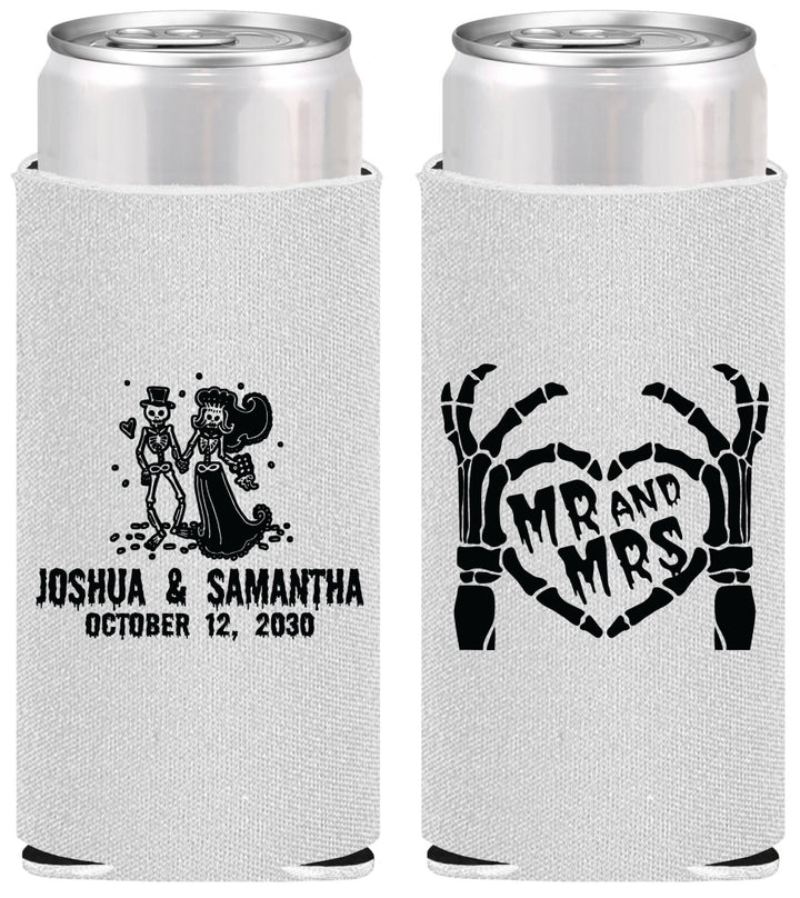 Personalized Wedding Slim Can Coolers - Mr And Mrs Skeleton | 204
