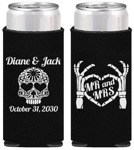 Personalized Wedding Slim Can Coolers - Mr And Mrs Sugar Skull | 205