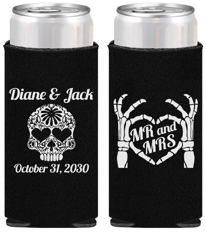 Personalized Wedding Slim Can Coolers - Mr And Mrs Sugar Skull | 205
