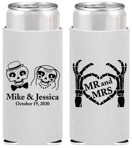 Personalized Wedding Slim Can Coolers - Mr And Mrs Halloween | 206