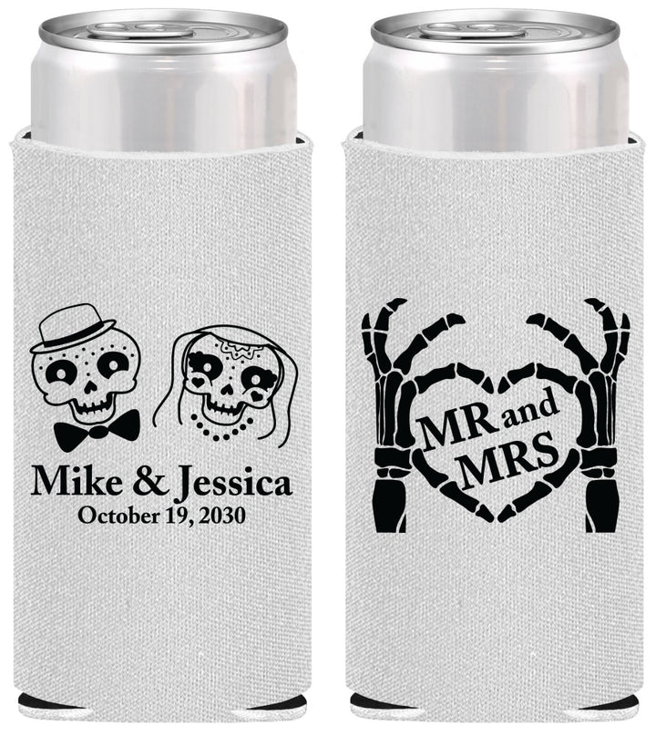 Personalized Wedding Slim Can Coolers - Mr And Mrs Halloween | 206