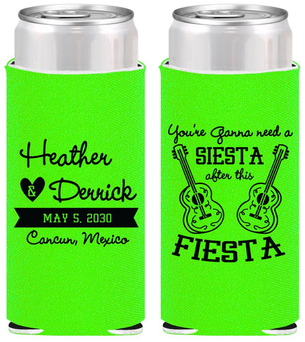 Personalized Wedding Slim Can Coolers - Siesta Fiesta Mexico | 207