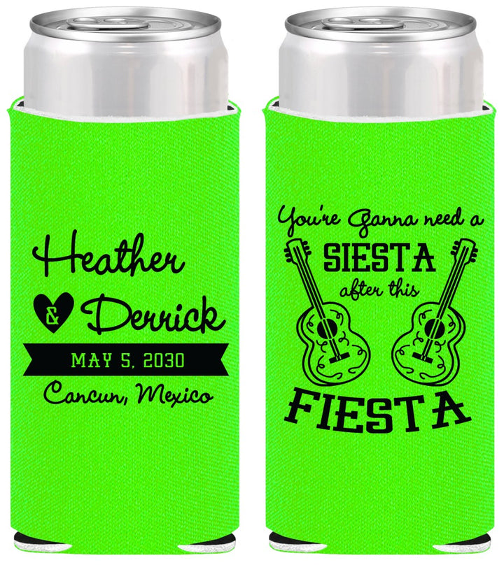 Personalized Wedding Slim Can Coolers - Siesta Fiesta Mexico | 207