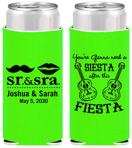 Personalized Wedding Slim Can Coolers - Siesta Fiesta Sr Sra | 208