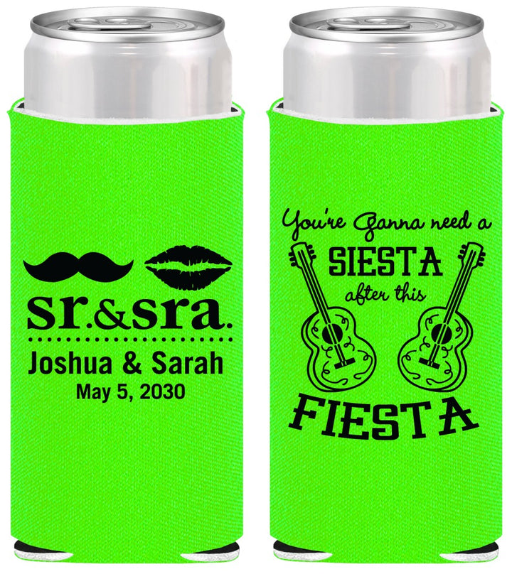 Personalized Wedding Slim Can Coolers - Siesta Fiesta Sr Sra | 208