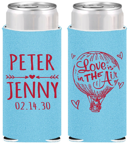 Personalized Wedding Slim Can Coolers - Love In Air Hot Air Balloon | 210