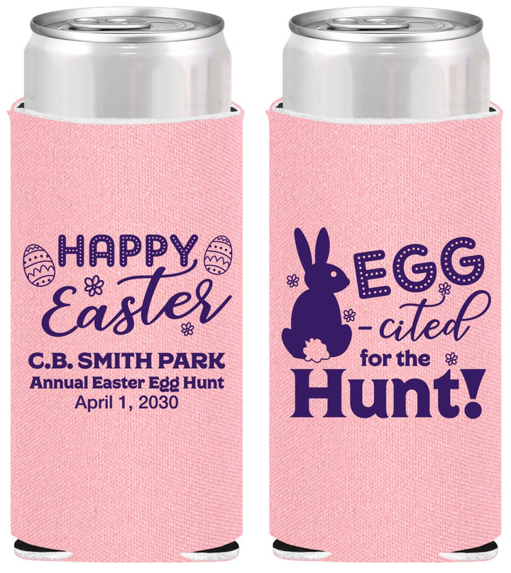 Personalized Easter Slim Can Coolers - Eggcited For Hunt Bunny | 210002