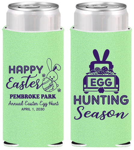 Personalized Easter Slim Can Coolers - Egg Hunting Bunny | 210004