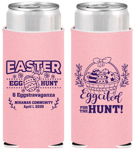 Personalized Easter Slim Can Coolers - Eggcited For Hunt Bunny | 210006