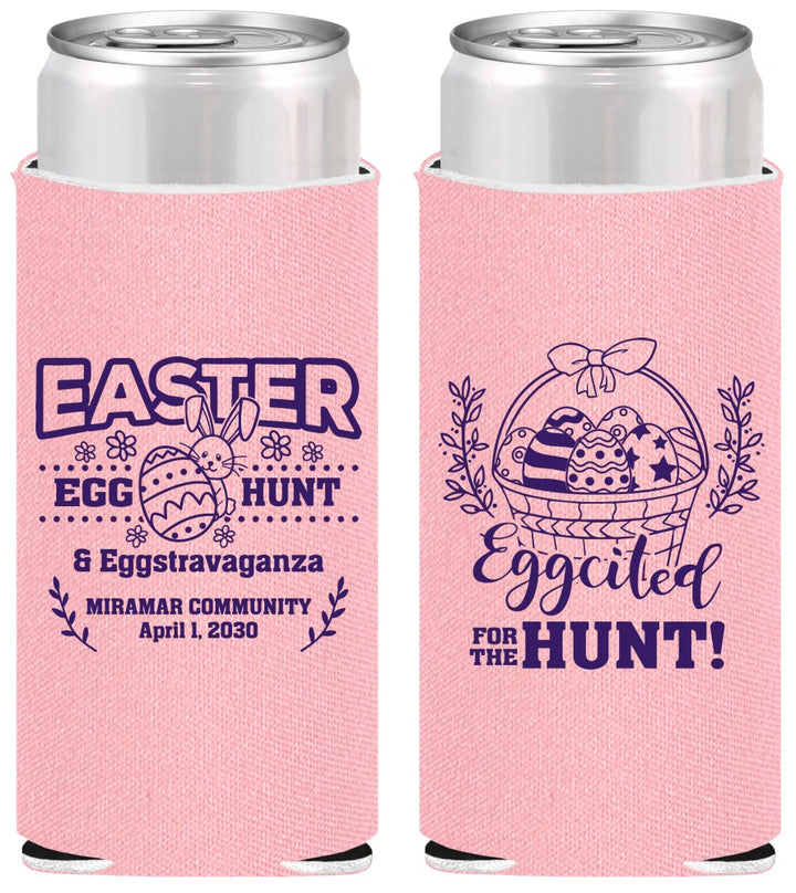 Personalized Easter Slim Can Coolers - Eggcited For Hunt Bunny | 210006